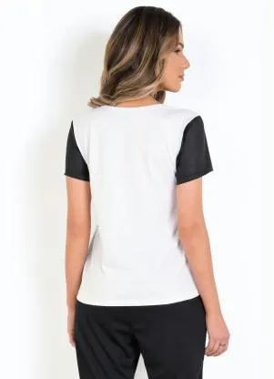 Moda Pop - T-Shirt de Poás Branca com Mangas em Cirrê - MODA POP