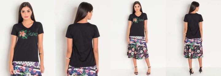 T-Shirt Decote V Preta