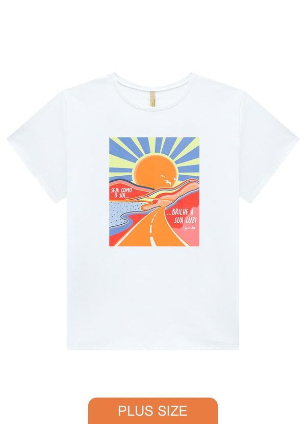 Lunender Mais Mulher - T-Shirt em Malha com Estampa Solar Branco