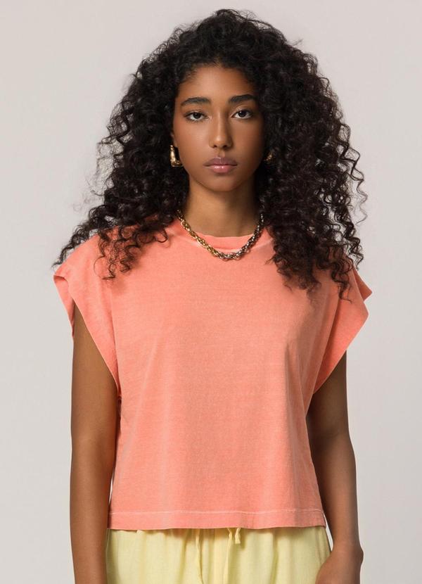 Sofie - T-Shirt em Meia Malha Estonada Laranja