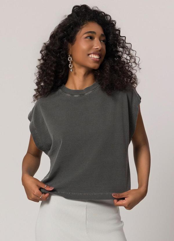 Sofie - T-Shirt em Meia Malha Estonada Preto
