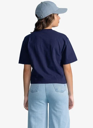 Minty - T-Shirt Femina Cropped Meia Malha Azul - MINTY