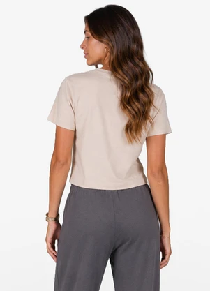 Minty - T-Shirt Femina Cropped Meia Malha Bege - MINTY