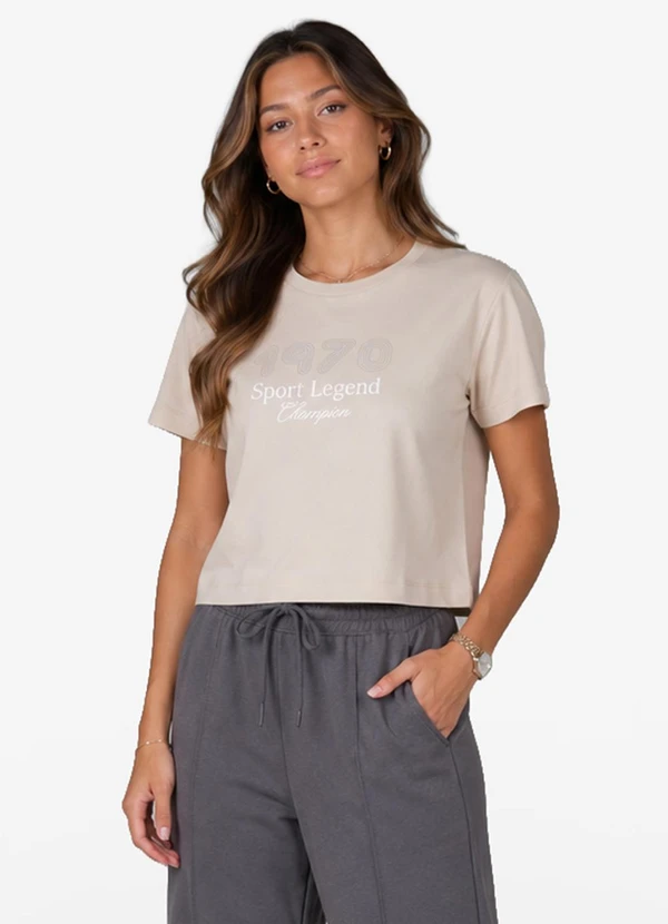 Minty - T-Shirt Femina Cropped Meia Malha Bege