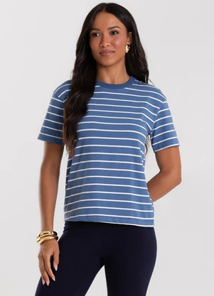 Rovitex - T-Shirt Feminina Básica Listrada Azul - ROVITEX
