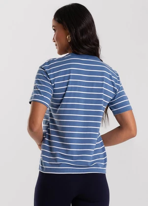Rovitex - T-Shirt Feminina Básica Listrada Azul - ROVITEX