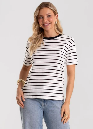 Rovitex - T-Shirt Feminina Básica Listrada Bege - ROVITEX