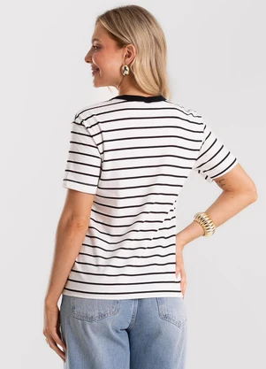 Rovitex - T-Shirt Feminina Básica Listrada Bege - ROVITEX