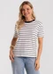 Rovitex - T-Shirt Feminina Básica Listrada Bege - variação: Bege