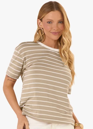 Rovitex - T-Shirt Feminina Básica Listrada Marrom - ROVITEX
