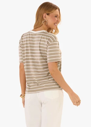 Rovitex - T-Shirt Feminina Básica Listrada Marrom - ROVITEX