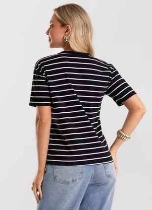 Rovitex - T-Shirt Feminina Básica Listrada Preto - ROVITEX