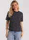 Rovitex - T-Shirt Feminina Básica Listrada Azul - variação: Preto