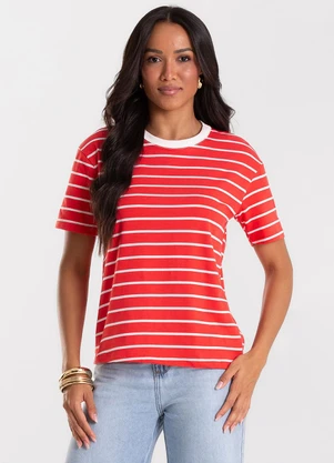 Rovitex - T-Shirt Feminina Básica Listrada Vermelho - ROVITEX