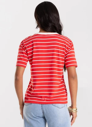 Rovitex - T-Shirt Feminina Básica Listrada Vermelho - ROVITEX