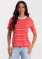 Rovitex - T-Shirt Feminina Básica Listrada Azul - variação: Vermelho