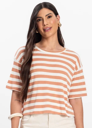 Infinita Cor - T- Shirt Feminina Canelada Marrom - INFINITA COR