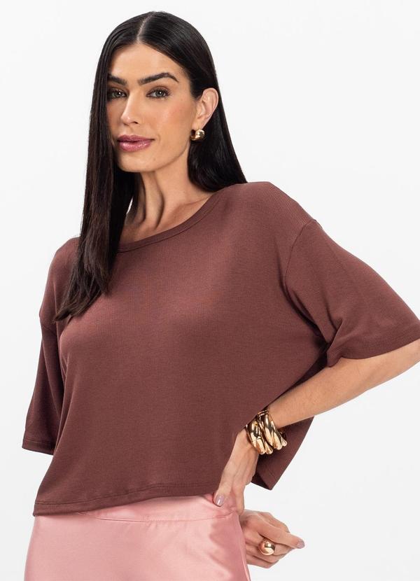 Infinita Cor - T- Shirt Feminina Canelada Marrom 1