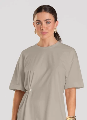 Dianna - T- Shirt Feminina com Aplique de Aviamento Bege - DIANNA