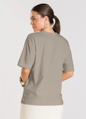 Dianna - T- Shirt Feminina com Aplique de Aviamento Bege - DIANNA