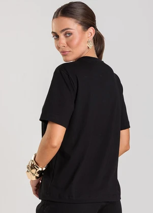 Dianna - T- Shirt Feminina com Aplique de Flores Preto - DIANNA