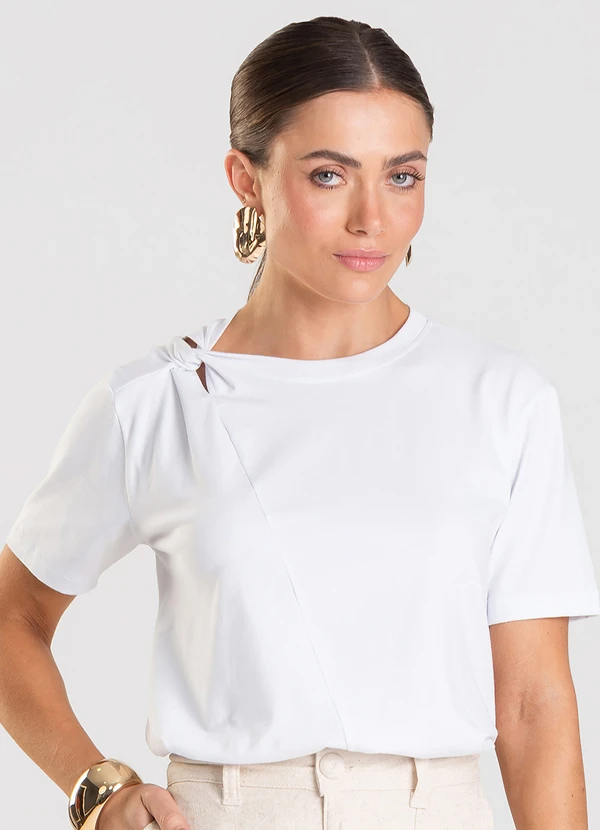 Dianna - T- Shirt Feminina com Detalhe em Nó Branco