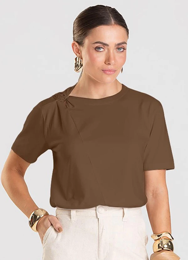 Dianna - T- Shirt Feminina com Detalhe em Nó Marrom
