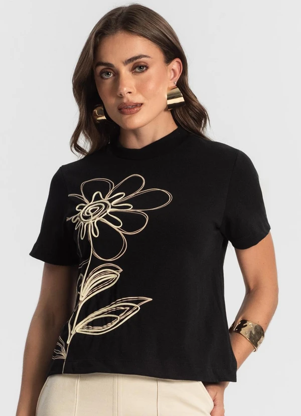 Endless - T- Shirt Feminina com Detalhes Preto