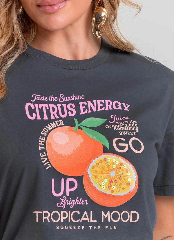 Dianna - T-Shirt Feminina com Estampa de Frutas Cinza 4