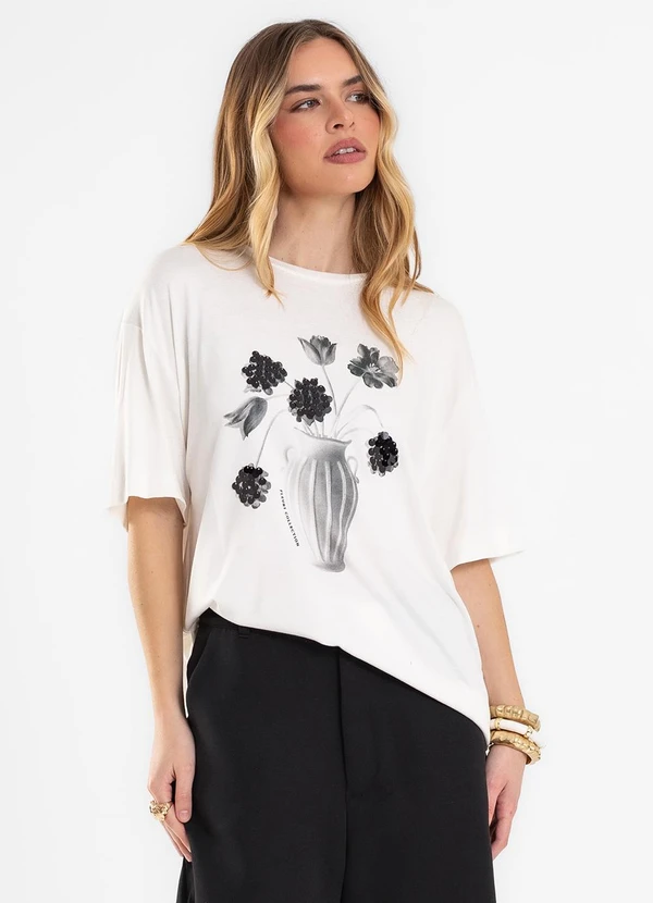 Endless - T Shirt Feminina com Estampa Localizada Bege