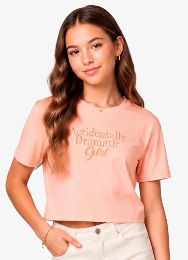 Minty - T Shirt Feminina com Foil Rosa