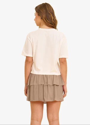 Minty - T Shirt Feminina com Retilínea Bege - MINTY