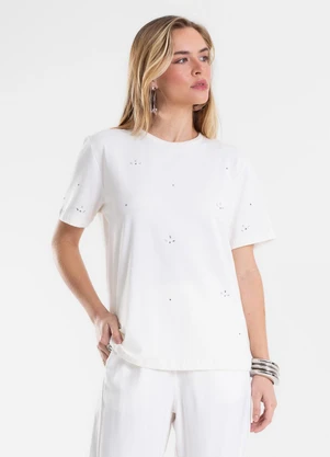 Endless - T-Shirt Feminina Cotton com Aplicações Bege - ENDLESS