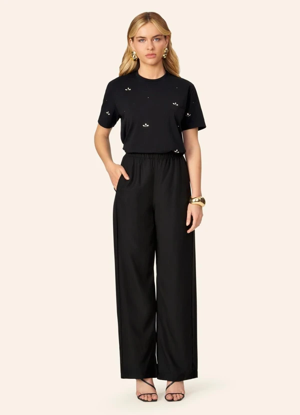 Endless - T-Shirt Feminina Cotton com Aplicações Preto
