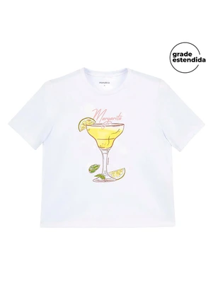 Marialícia - T-Shirt Feminina Drinks Regular Branco - MARIALÍCIA
