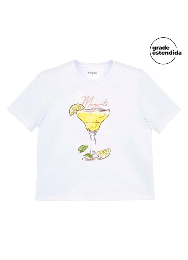 Marialícia - T-Shirt Feminina Drinks Regular Branco