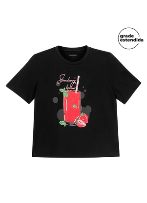 Marialícia - T-Shirt Feminina Drinks Regular Preto - MARIALÍCIA