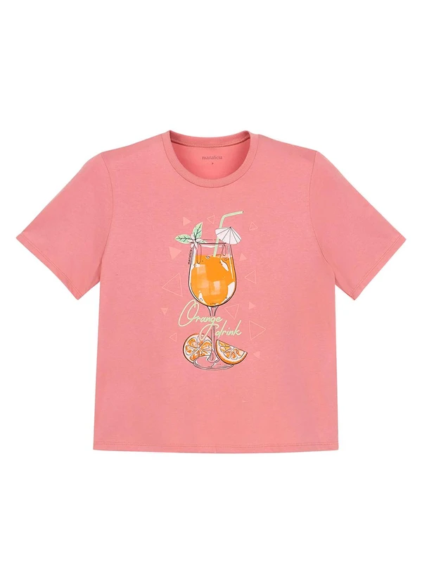 Marialícia - T-Shirt Feminina Drinks Regular Rosa 2