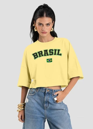 Dianna - T-Shirt Feminina em Meia Malha Brasil Amarelo - DIANNA