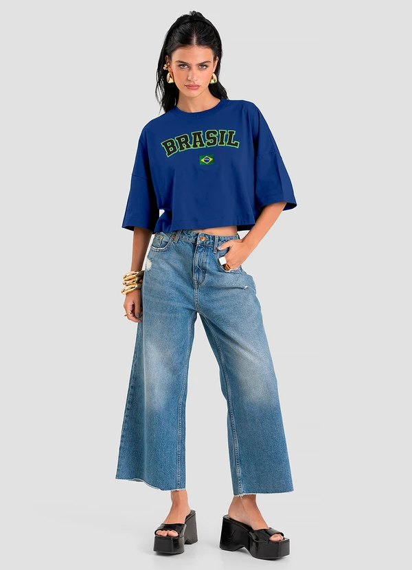 Dianna - T-Shirt Feminina em Meia Malha Brasil Azul 4