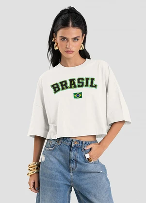 Dianna - T-Shirt Feminina em Meia Malha Brasil Bege - DIANNA
