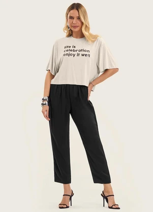 Endless - T- Shirt Feminina em Viscose Creponada Bege - ENDLESS