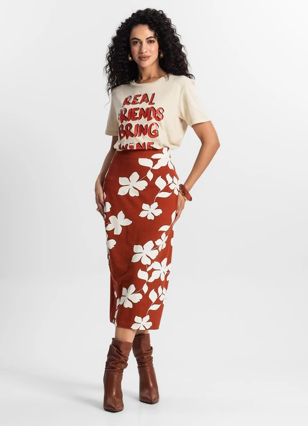 Rovitex - T-Shirt Feminina Estampada Bege 3