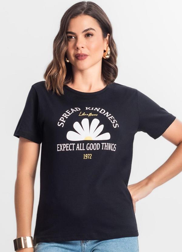 Select - T-Shirt Feminina Estampada Preto