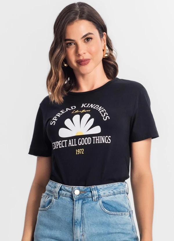 Select - T-Shirt Feminina Estampada Preto 4
