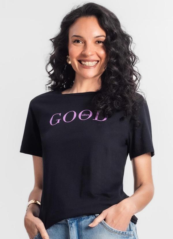 Select - T-Shirt Feminina Estampada Preto
