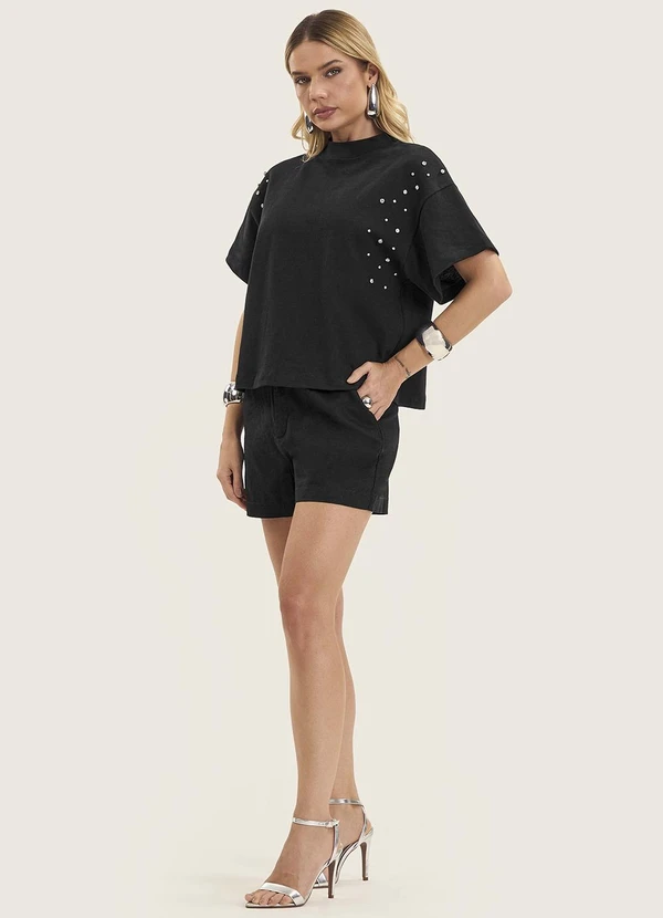 Endless - T- Shirt Feminina Gola Alta em Malhão Preto 2