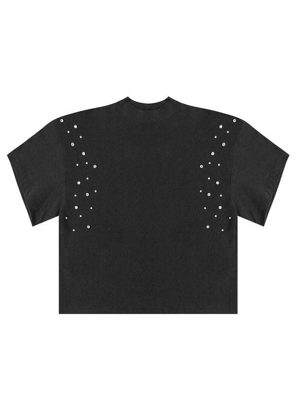 Endless - T- Shirt Feminina Gola Alta em Malhão Preto 3