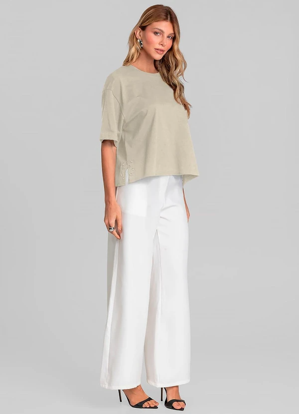 Dianna - T- Shirt Feminina Manga Curta Box Bege 3