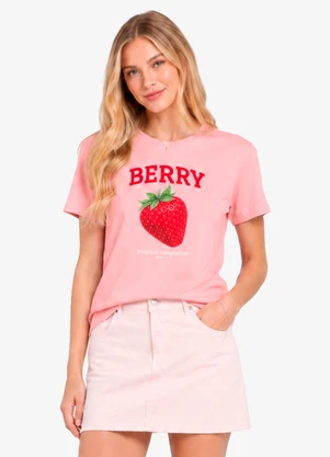 Minty - T Shirt Feminina Manga Curta com Estampa Rosa - MINTY